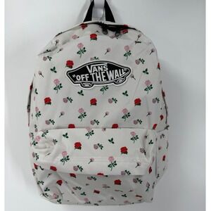 Vans Old Skool Classic Backpack White Rose Floral Print Laptop Travel Bag